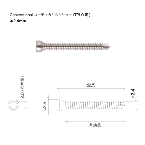 コンベンショナル コーティカルスクリュー(TPLO用)　φ2.4mm